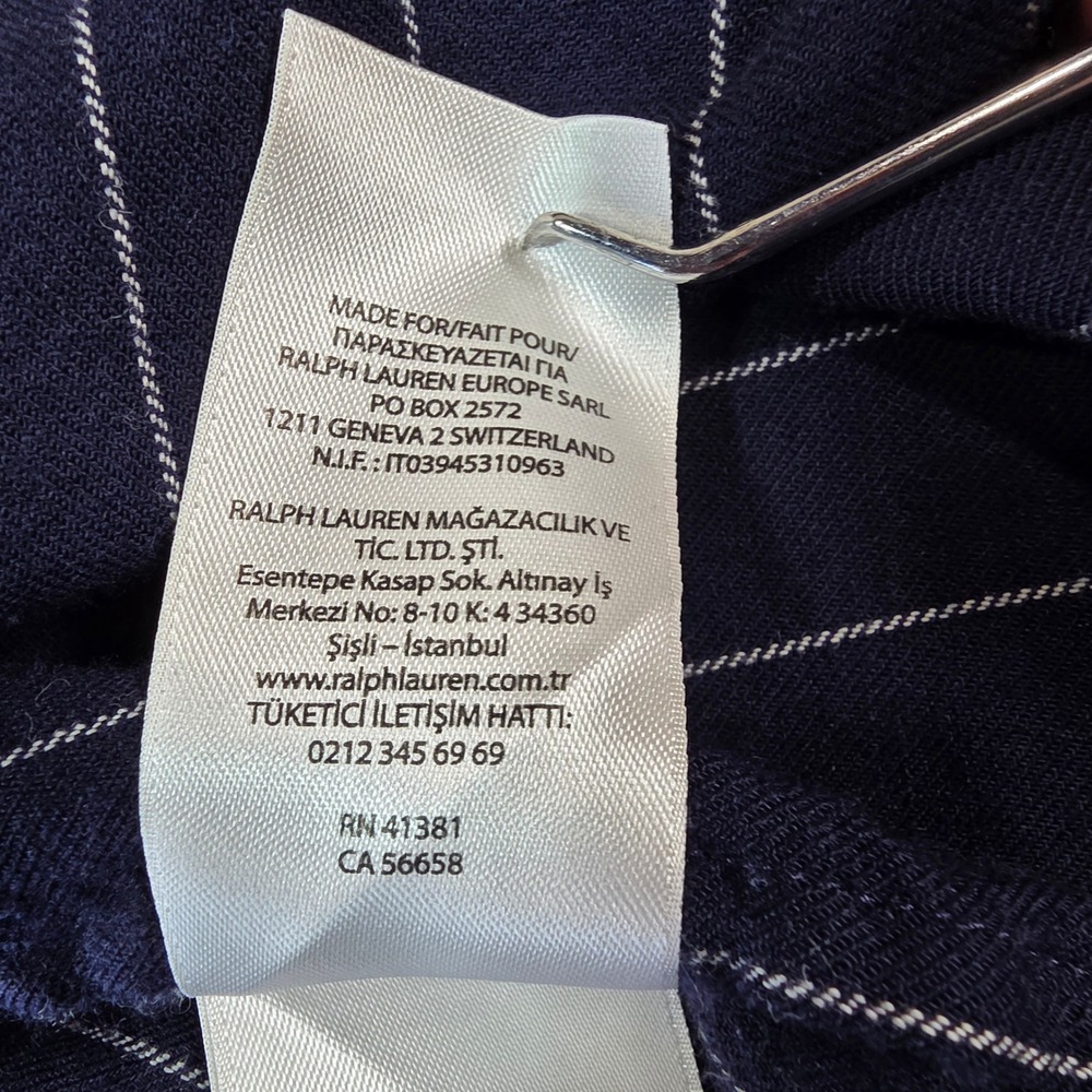 Polo Ralph Lauren Navy Blue Pinstripe Virgin Wool Blend Button Down Shirt Size 6 - Picture 8 of 16